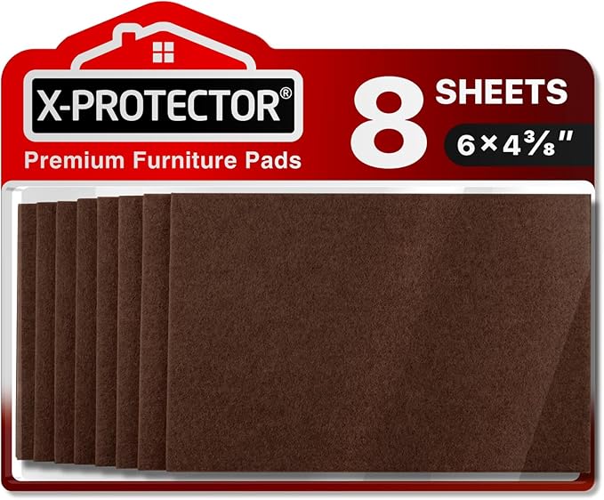Felt Furniture Pads X-PROTECTOR 8 PCS - Premium 6” x 4 3/8” Heavy Duty Brown Felt Sheets! Cut Large Furniture Pads to The Size You Need - The Best Floor Protectors for Any Hard Floor!
