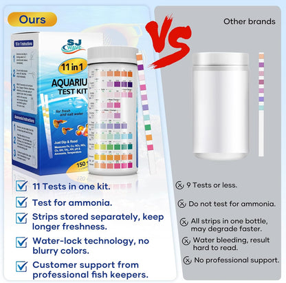 11 in 1 - Aquarium Test Strips | 950 Tests - 150 Strips | Fish Tank Aquariums Water Test Kit & ebook | Aquarium Thermometer | Fish Tank Water Testing Kit Includes 50 Ammonia Strips | Versatile Usage
