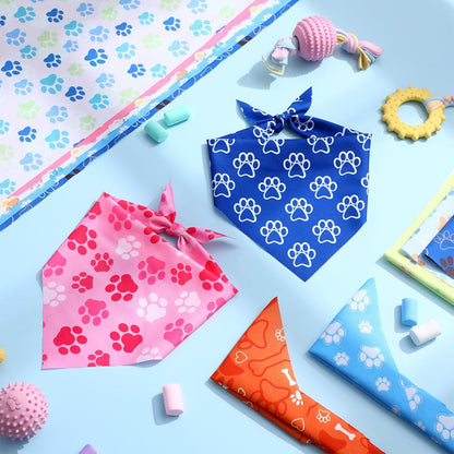 100 Pieces Paw Print Dog Bandanas Bulk Paw Bandanas for Dogs Soft Bibs Adjustable Triangle Doggie Scarves for Small Medium Large Pets Party Costume