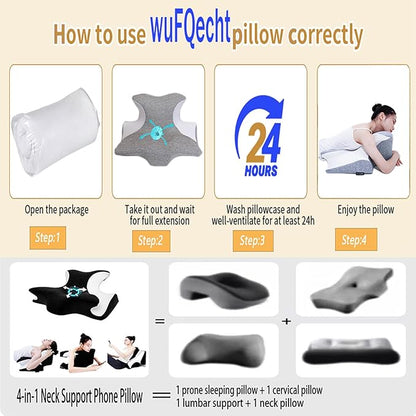 wuFQecht Bed Rest Reading Pillow，Neck&Chin and Back Support Pillow，Headboard Wedge Pillow，Ergonomic Memory FoamLying, Reclining, and Prone Sleepers，Sitting up Pillow，Relieve Neck/arm Pain-Black