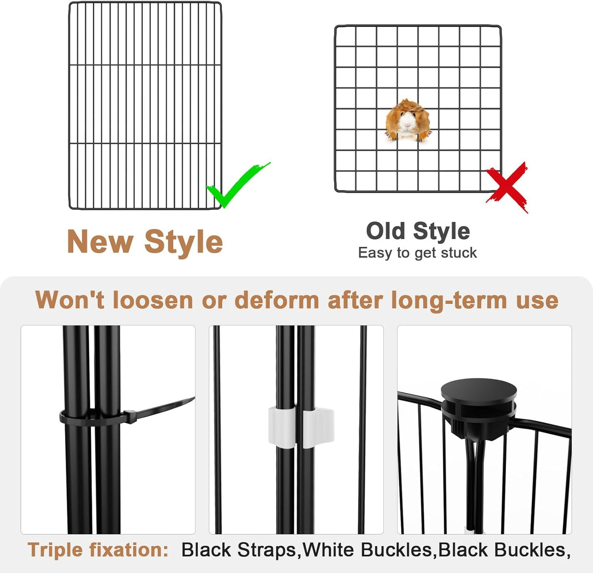 Tresbro Guinea Pig Cage with Waterproof PVC Bottom Liner & One-Hand Release Hook, Triple Fixing C&C Cage for Guinea Pigs, Bunny, Rabbit, Hedgehog, Small Animal Indoor Playpen 48''L x 24''W x 16''H