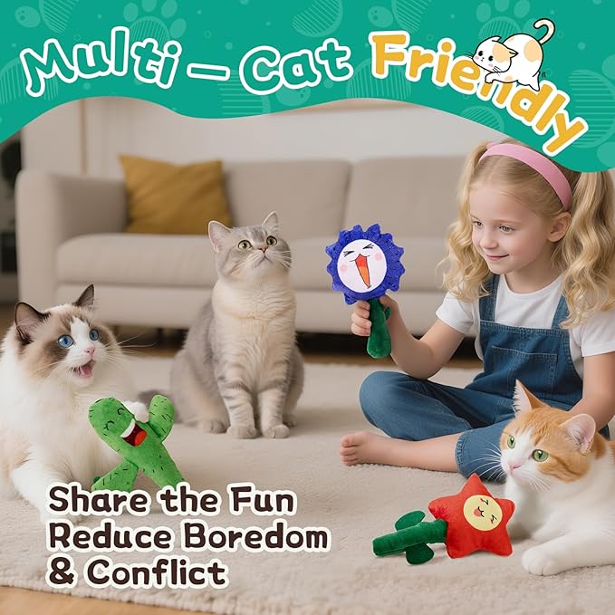 Catnip Toys for Indoor Cats - 3 Pack Kitten Toys with Bell & Crinkle Paper, Soft Plush Cat Kicker & Chew Toy for Bored Cats
