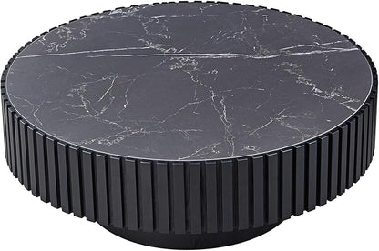 35.43''/90CM Modern Drum Coffee Table, Luxury Circle Wood Coffee Table for Apartment,Small Space (Black, Ø35.43 x 13.77 Sintered Stone Tabletop)