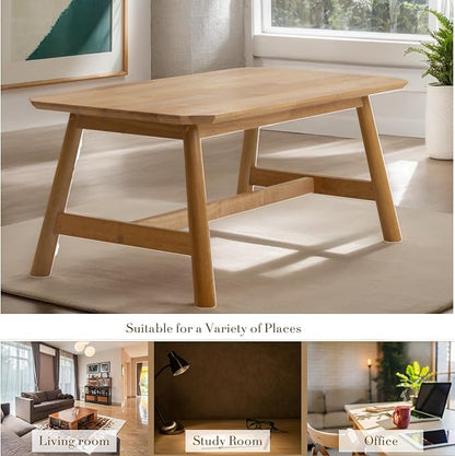 HEAH-YO 35.5” Coffee Table, Rectangle Coffee Tables with Wood Legs for Living Room Bedroom, Natural Wood Color