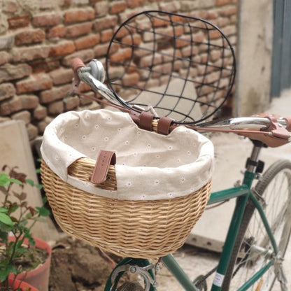 Bike Pet Basket, Wicker Bike Basket for Small Dogs Cats Pet Carrier Front Basket with Wire Mesh Cover and Lid, Wicker Basket for Dogs and Cats, Rattan Storage Basket, 11.81 * 9.84 inch (B)