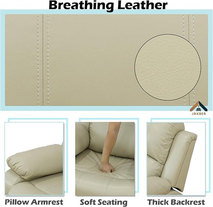 JBXBER Manual Recliner Sofa Set for Living Room, Leather Reclining Sofa Sets, Faux Leather Couch Set with Cup Holders, Drop-Down Table and Storage Console(Sofa and Chair,Beige)