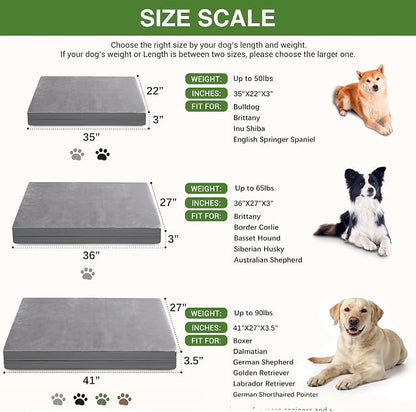 Waterproof Outdoor Dog Bed Large Sized, Washable Crate Pad 35" Orthopedic | Reversible Faux Leather & Flannel, Durable Removable Cover, Pet Bed Foam, Anti-Slip Bottom,Kennel Pad 35"x22" Gray