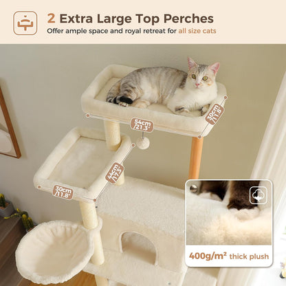 PAWZ Road Large Cat Tree, 73 Inches Tall Wooden Cat Tower with 2 Spacious Hammocks,2 Big Top Beds,8 Fully Scratching Posts and Natural Wood Posts, Multi Cat Tree for Indoor Cats Large Adult-XL