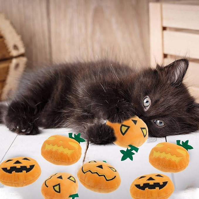 6pcs Halloween Pumpkin Catnip Toy，Hallowen Indoor Pumpkin Shaped Cat Toy Plush Interactive Chew Bite Toys for Cat Kitten Indoor Festive Holiday Cat Lover Gift