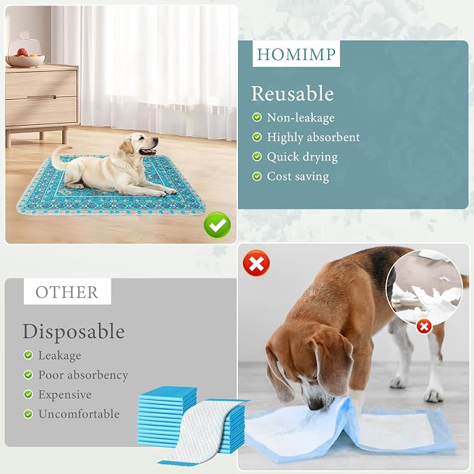 Homimp Washable Pee Pads for Dogs, Extra Large Reusable Puppy Pads Waterproof, Absorbent and Leakproof Dog Pee Pads, Non Slip Puppy Training Pads, Pet Mat for Floor,Crate,Couch,Whelping, Blue,72"x72"