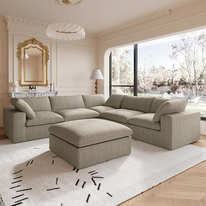 160.6'' Cloud Modular Sectional Sofa,Down Filled Comfort V Shaped Sofa Couch for Living Room,Minimalist Wide Deep Seat Convertible Couches for Office Apartment,4 Seater & 1 Corner+1 Ottoman (Khaki)