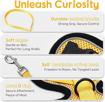 Dooradar Cat Harness and Leash Set, Escape Proof Safe Adjustable Kitten Vest Harnesses for Walking, Easy Control Soft Breathable Mesh Jacket with Reflective Strips for Cats, Yellow, XXS