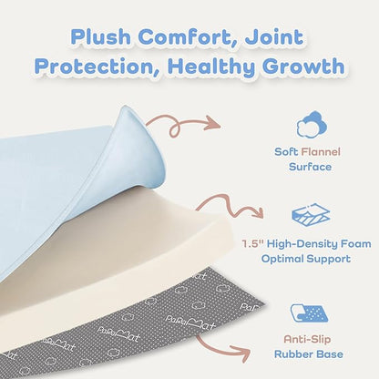 PaPaMat 1.5" Thick Baby Play Mat for Floor, 50x50 Playpen Mat, Pro Soft Flannel Foam Mats Toddler Infant Kids Crawling for Nursery Rug Playroom Living Room Waterproof Easy Care Non-Slip (Baby Blue)