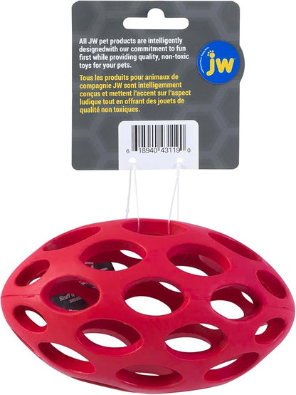JW Pet Hol-ee Football Dog Toy Puzzle Ball, Natural Rubber, Medium (6.5 Inch Length), Colors May Vary