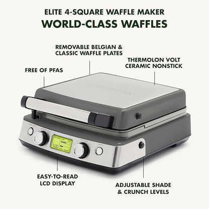 GreenPan Elite 4-Square Belgian & Classic Waffle Maker, Healthy Ceramic