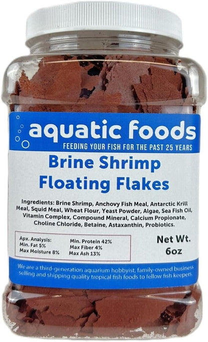 Aquatic Foods Inc. Brine Shrimp Flakes for Freshwater Cichlids, Angels, Live Bearers, Tetras, Guppies, Marine Tangs, Butterflies, Angelfish, Anthias, Clown Fish...WL 6oz Med Jar