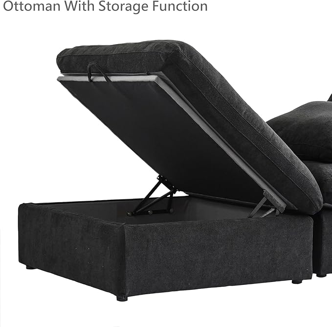 JACH Storage Ottoman Module for Living Room, Cushion Covers Removable, Minimalist Comfy Breathable Ottoman for Living Room Apartment (Black)