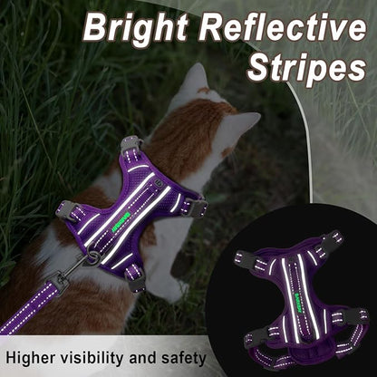 Cat Harness and Leash Set for Walking Escape Proof for Small Large cat Kitten Harness with ID tag Pocket (Purple,XXS)