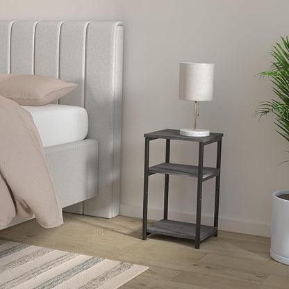 VASAGLE Side Table, Small End Table, Tall Nightstand for Living Room, Bedroom, Office, Bathroom, Misty Gray and Classic Black ULET273B68