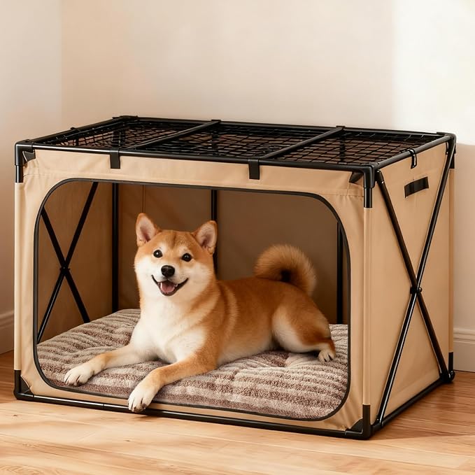 FURTIME Washable Dog Bed Large Sized Dogs, Deluxe Medium Dog Crate Beds | Comfy Fluffy Kennel Pad Anti-Slip Pet Sleeping Mat, Machine Washable Dogs Pillow, 35"x23"x3.5", Brown