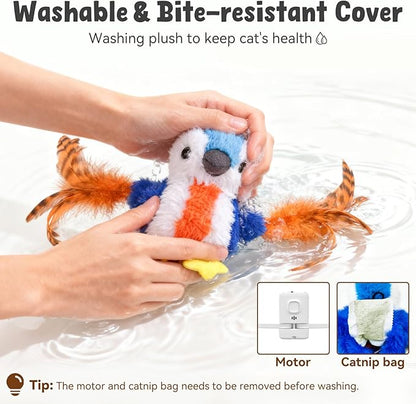 Interactive Cat Toys for Indoor Cats, Hanging Catnip Electric Kitten Toys - Automatic Flying Bird Cat Wand Toy for Bored Indoor with Timer Touch Start