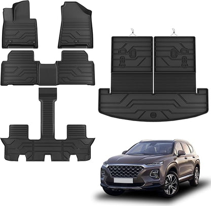 KARPAL Floor Mats Fit for Hyundai Santa Fe 2024 2025 2026 (Fit Hybrid and Gas) 6-Seat/7-Seat, All Weather TPE Car Mats Cargo Liners Guard Accessories, 1st & 2nd & 3rd Row & Cargo Liners