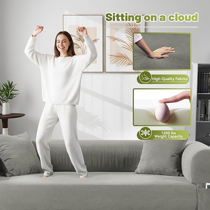 Convertible Futon Sofa Bed,80" Folding Pull Out Couch Bed with Pillows & Storage Pocket, Oversized Queen Sleeper Sofa in a Box,Corduroy Boneless Couch for Living Room,Light Grey