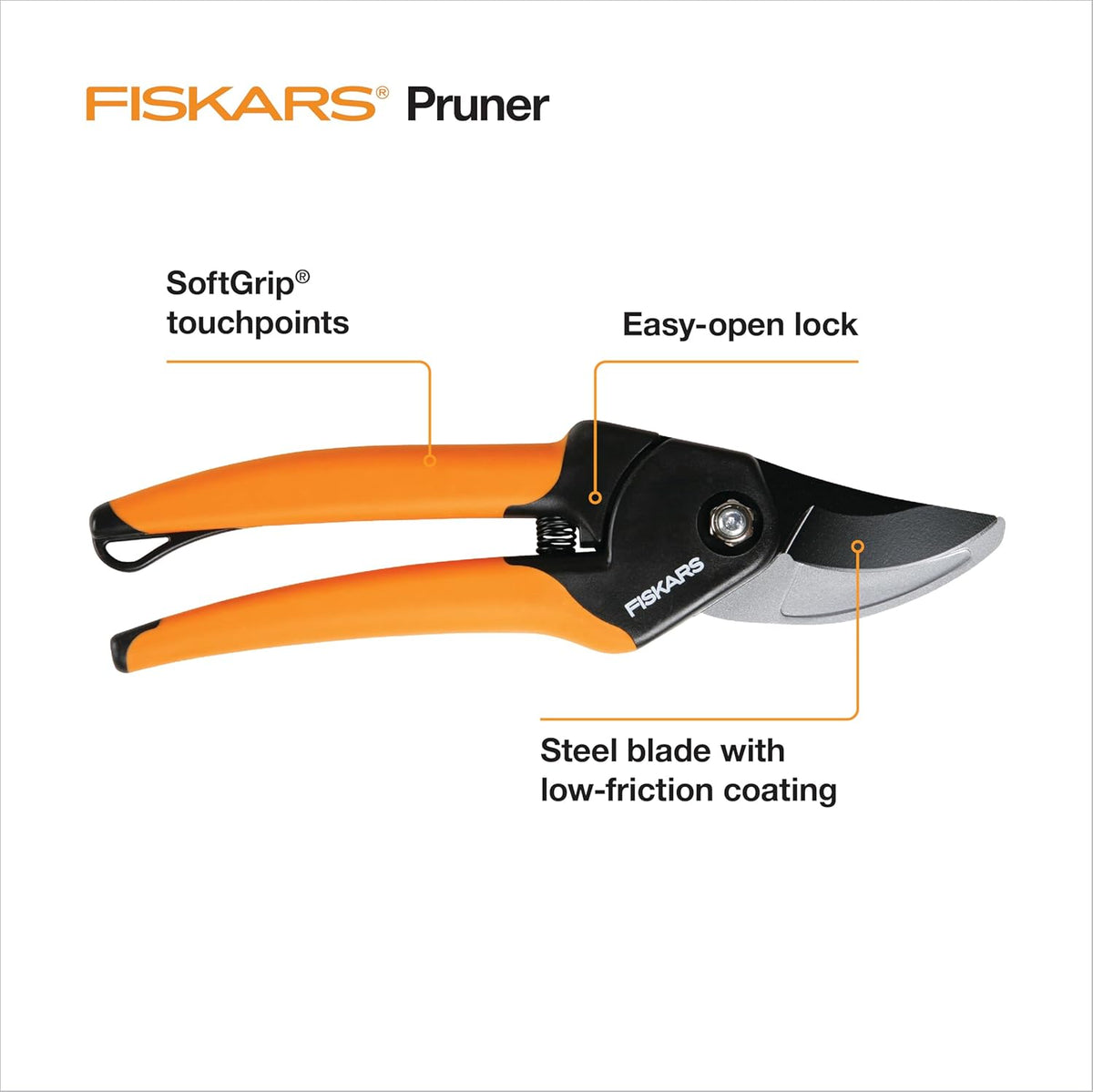 Fiskars Bypass Pruning Shears, 5/8-Inch Cut Capacity SoftGrip Hand Pruner for Small Hands, Blade Stays Sharp Through Heavy Use with Rust Resistant, Low-Friction Coating