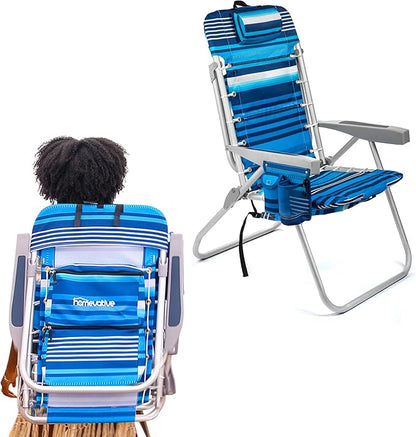 Homevative Backpack Fold-Up Beach Chair, 5 Positions, Towel bar, Cooler, Storage Pouch, Cup Holder and Phone Pocket