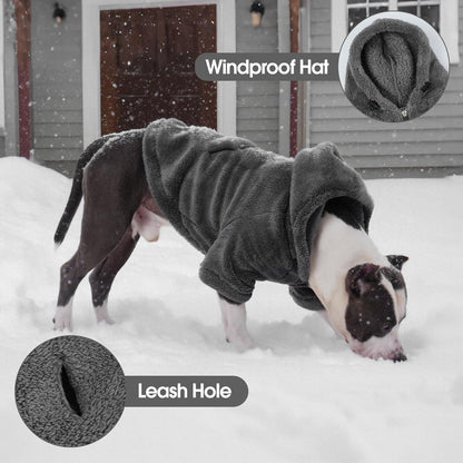 IDOMIK Fuzzy Dog Sweater with Adjustable Hood, Warm Fleece Dog Sweater Hoodie with Harness Hole & Pocket, Pullover Sweaters for Medium Dogs, Fuzzy Hooded Sweatshirt for Fall Winter Christmas,Grey,M