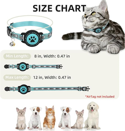 Waterproof Airtag Cat Collar, Reflective Cat Airtag Collar with Bell, Breakaway Cat Collar AirTag Holder, Lightweight Kitten Collar for Apple Air tag, Cat GPS Collars for Girl Boy Cats, Kitten (Teal)