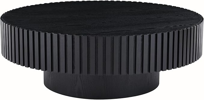 35.43''/90CM Round Wood Coffee Table for Living Room, Modern Handcraft Drum Tea Table, Circle Wooden Coffee Table for Small Space Apartment(Black, Ø35.43 x 13.77)