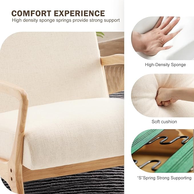 ELUCHANG Accent Chair Mid-Century Modern Chair with Lumbar Pillow, Upholstered Armchair Premium Linen Fabric Comfy Reading Chair, Lounge Side Chair for Living Room Bedroom Sunroom Apartment, Set of 2