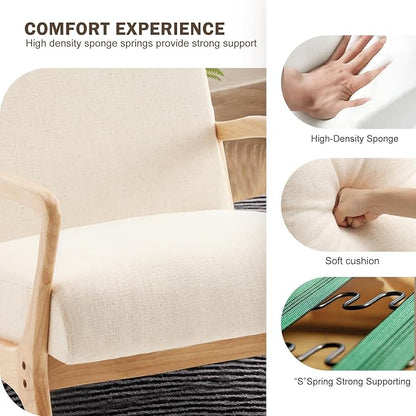 ELUCHANG Accent Chair Mid-Century Modern Chair with Lumbar Pillow, Upholstered Armchair Premium Linen Fabric Comfy Reading Chair, Lounge Side Chair for Living Room Bedroom Sunroom Apartment, Set of 2