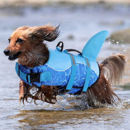 Shark Dog Life Jacket, High Buoyancy Swimming Vest, Adjustable Easy-On Dog Life Jackets for Dogs (Blue, XS)