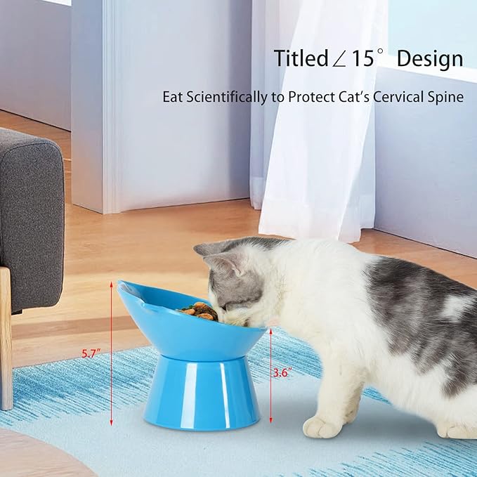 Detachable Elevated Cat Bowls, 15° Tilted Raised Cat Food Bowl Anti-Vomiting,Whisker Friendly, Adjustable Cat Dishes for Protecting Spine,Adult Kitten