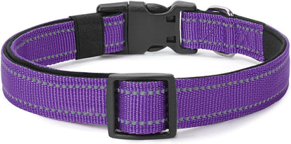 Reflective Dog Collar Padded with Soft Neoprene Breathable Quick Release Basic Dog Collars for Puppy Small Dogs Girl Purple