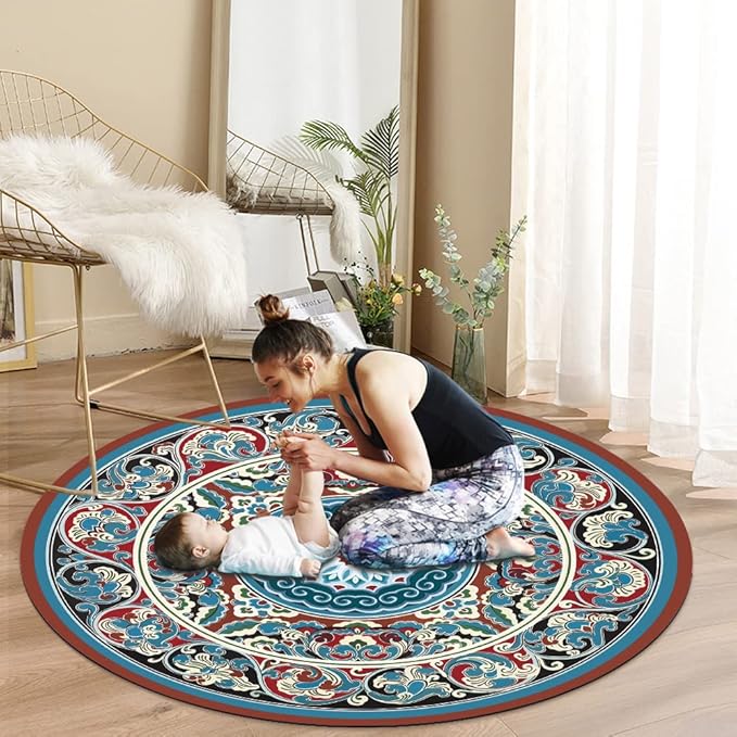 Knsbk Large Round Yoga Mat 4.6'X3.5mm for Exercise Premium Extra Thick, Ultra Comfortable, Non Slip, Meditation Mat