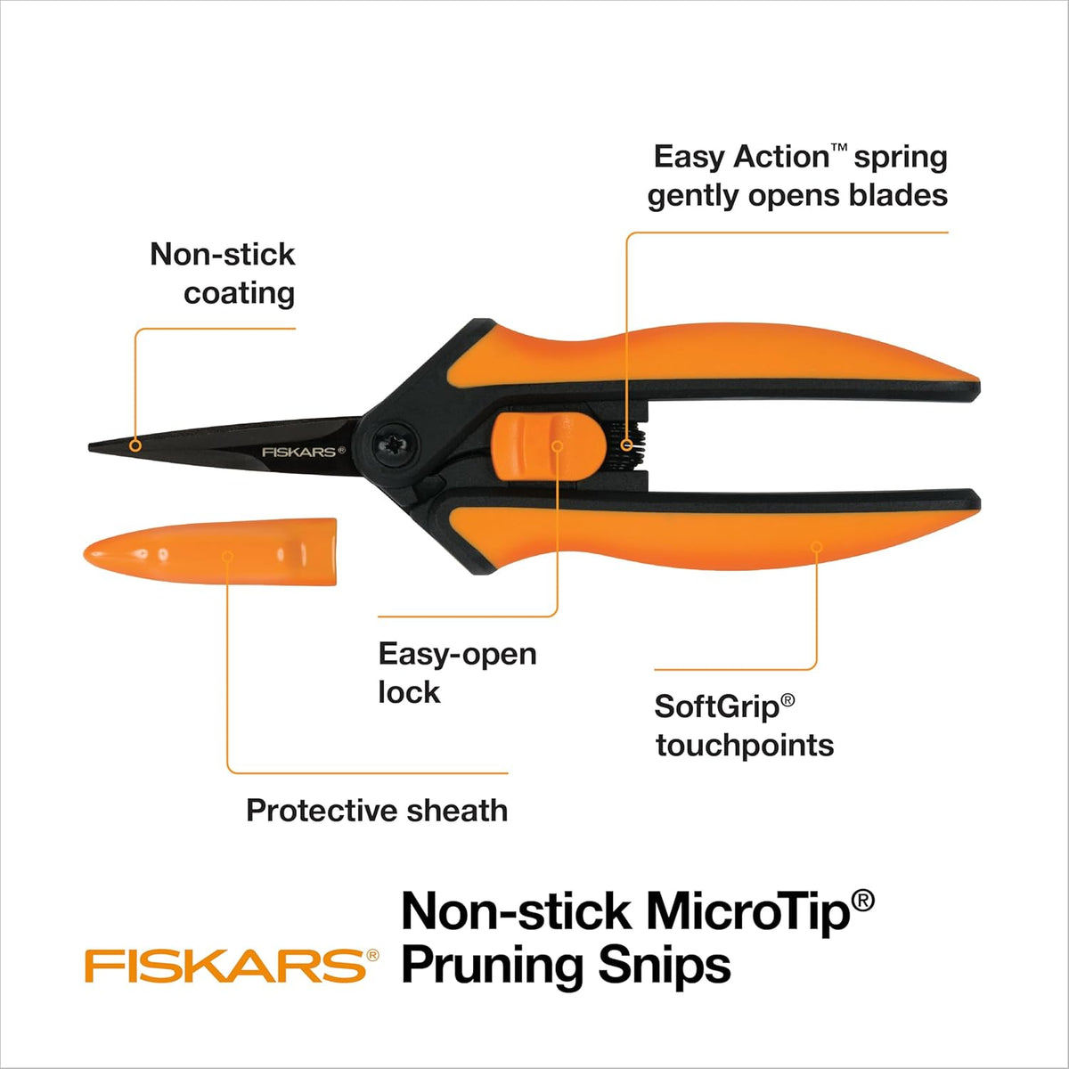 Fiskars 6" Pruning Scissors for Flowers, Buds, Weeds and Small Plants, Garden Snips with Resin Resistant Nonstick Stainless Steel Blades, Gardening Trimmers with Comfortable Handle