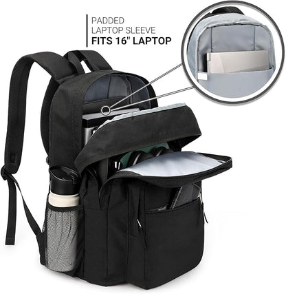 ZORFIN 36L Black Backpack for College, and Travel: Water Resistant Bookbag