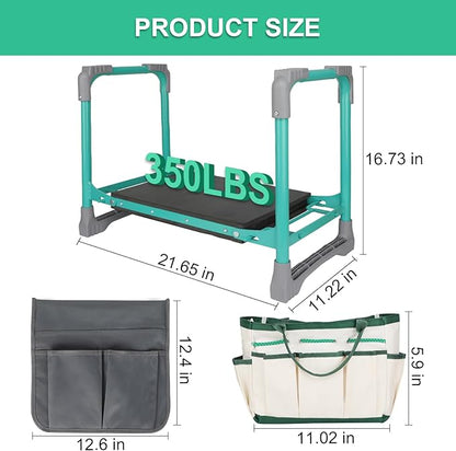 WEILISEN Garden Kneeler and Seat, 2-in-1 Foldable Garden Bench with Non-Slip EVA Foam Pad, Storage Bags, Glove, Portable Gardening Stool for Kneeling & Sitting, Ideal for Gardeners, Patio, Fishing