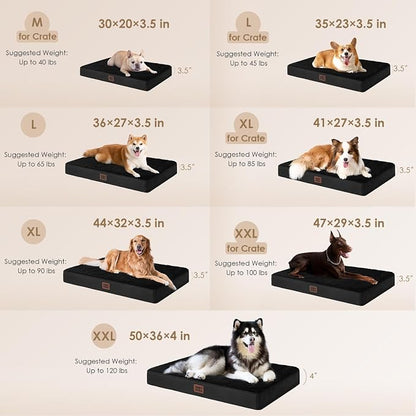 EHEYCIGA Orthopedic Dog Bed Large with Removable Washable Cover, 47IN Black | Egg Crate Foam Support, Durable Oxford fabric, Non-Slip Bottom, Machine Washable, Soft Waterproof Plush Pet Bed Mat For Crate