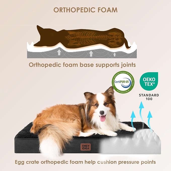 EHEYCIGA Orthopedic Dog Bed with Removable Washable Cover, Black, 30IN | Egg Crate Foam Support, Durable Oxford fabric, Non-Slip Bottom, Machine Washable, Soft Waterproof Plush Pet Bed Mat For Crate