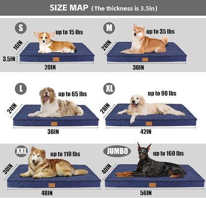 Patas Lague Orthopedic Large Dog Bed Pet Sofa Mat 36''X24'' Navy Blue | Egg-Crate Foam Dog Couch For Large Sized Dogs, Waterproof Removable Washable Cover, Soft Pet Crate Bed With Nonskid Bottom