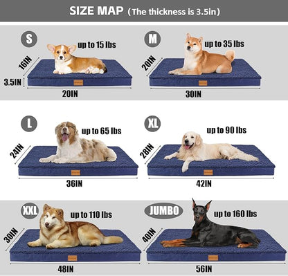 Patas Lague Orthopedic Large Dog Bed Pet Sofa Mat 42''X28'' Navy Blue | Egg-Crate Foam Dog Couch For Large Sized Dogs, Waterproof Removable Washable Cover, Soft Pet Crate Bed With Nonskid Bottom