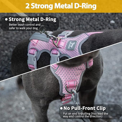 Escape Proof Dog Harness, Escape Artist Harness, Fully Reflective Harness with Padded Handle, Breathable,Durable, Adjustable Vest for Medium Dogs Walking, Training, and Running Gear (Pink,M)