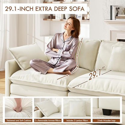 WorthFurni 77 Inch Cloud Sofa Loveseat, Comfy Sectional Couch, 2-Seater Chenille Deep Seat Sofa with Throw Pillows for Living Room Bedroom Apartment （Beige）