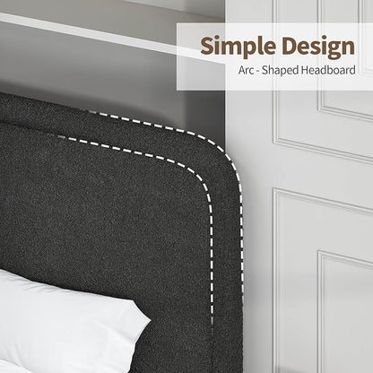 BarnFurin King Size Boucle Bed Frame and Headboard, Cloud Upholstered Platform Bed Frame, Soft Rounded Corners, Modern Style, No Box Spring Required, Easy Assembly, Black
