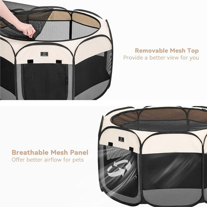 A4Pet Dog Playpen Indoor, 49” Portable Playpen with Bowl, Suitable for Puppies, Kittens, and Small Animals, Removable Zipper & Mesh Panel(16”W × 10”H)