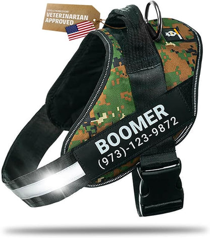 Personalized Dog Harness with Custom Name Patches, Adjustable Reflective No Choke Dog Vest with Handle for Small Sized Dog, Military Green, S